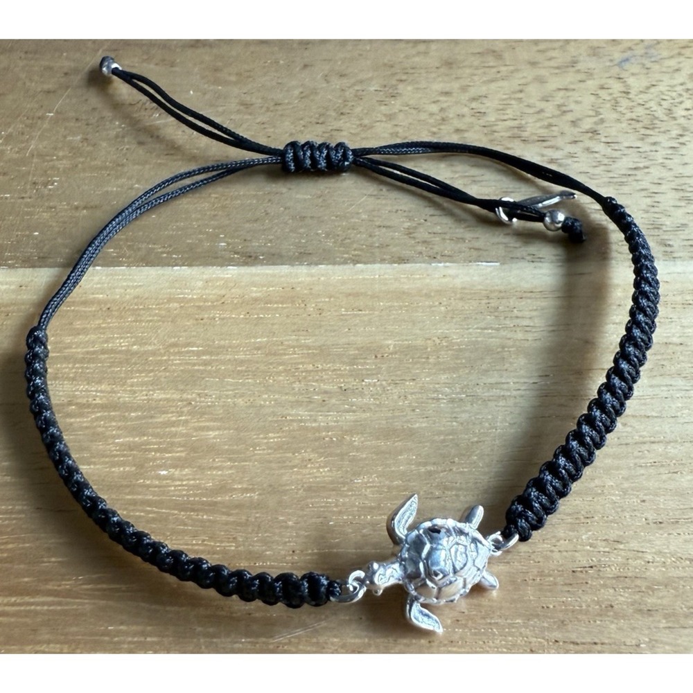 Kurshuni Sterling Silver 925 Turtle Black Cord Adjustable Bracelet NEW *USA SHIP